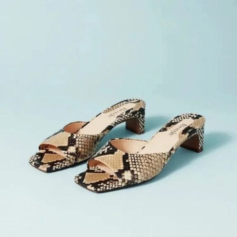Rouje Snake-Print Slip-On Mules in Beige, Black